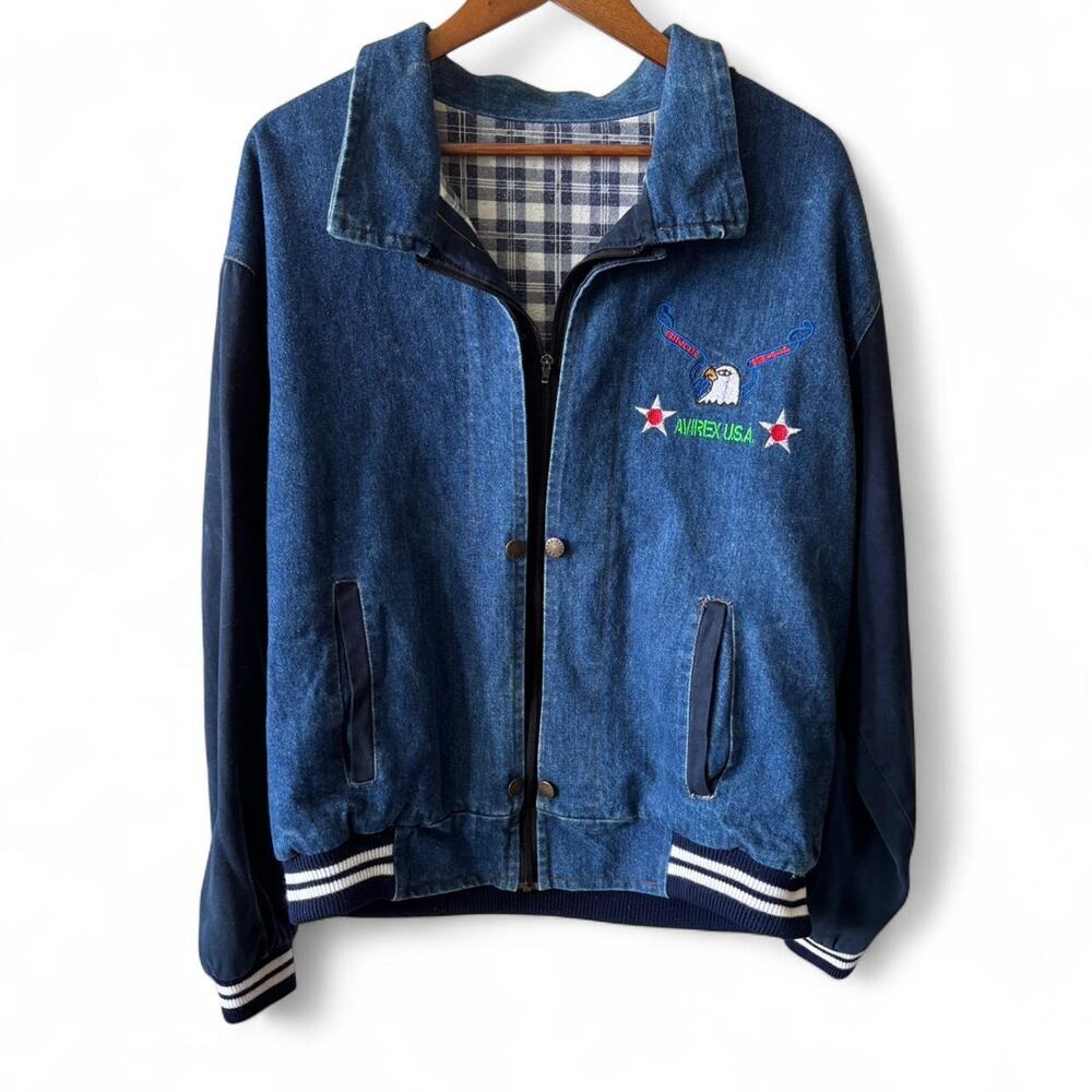 Vintage Avirex “Wings Over America” Denim & Nylon Jacket USA Embroidered